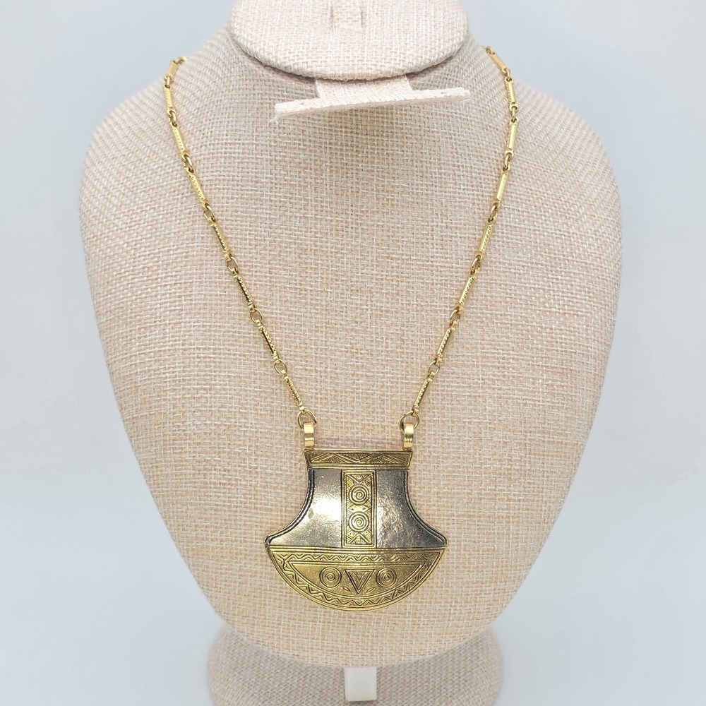 Vtg ACCESSOCRAFT NYC Necklace Statement Talisman Medallion Etruscan Gold Silver‎